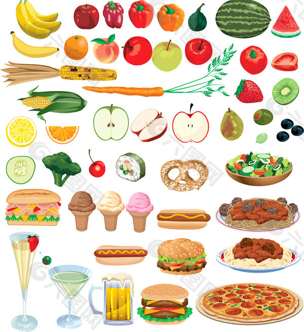 各类水果食品矢量图