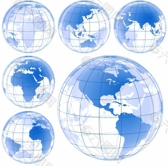 蓝色地球地图矢量图