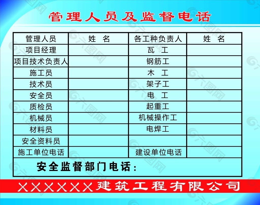 工地管理人员及监督电话