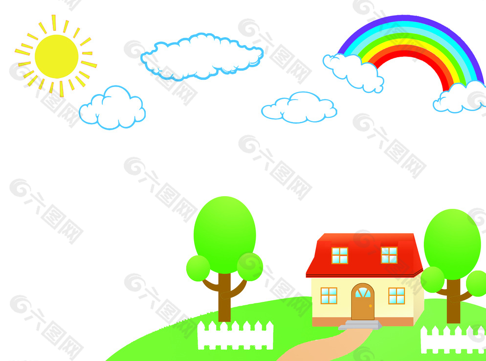 卡通彩虹房子图片