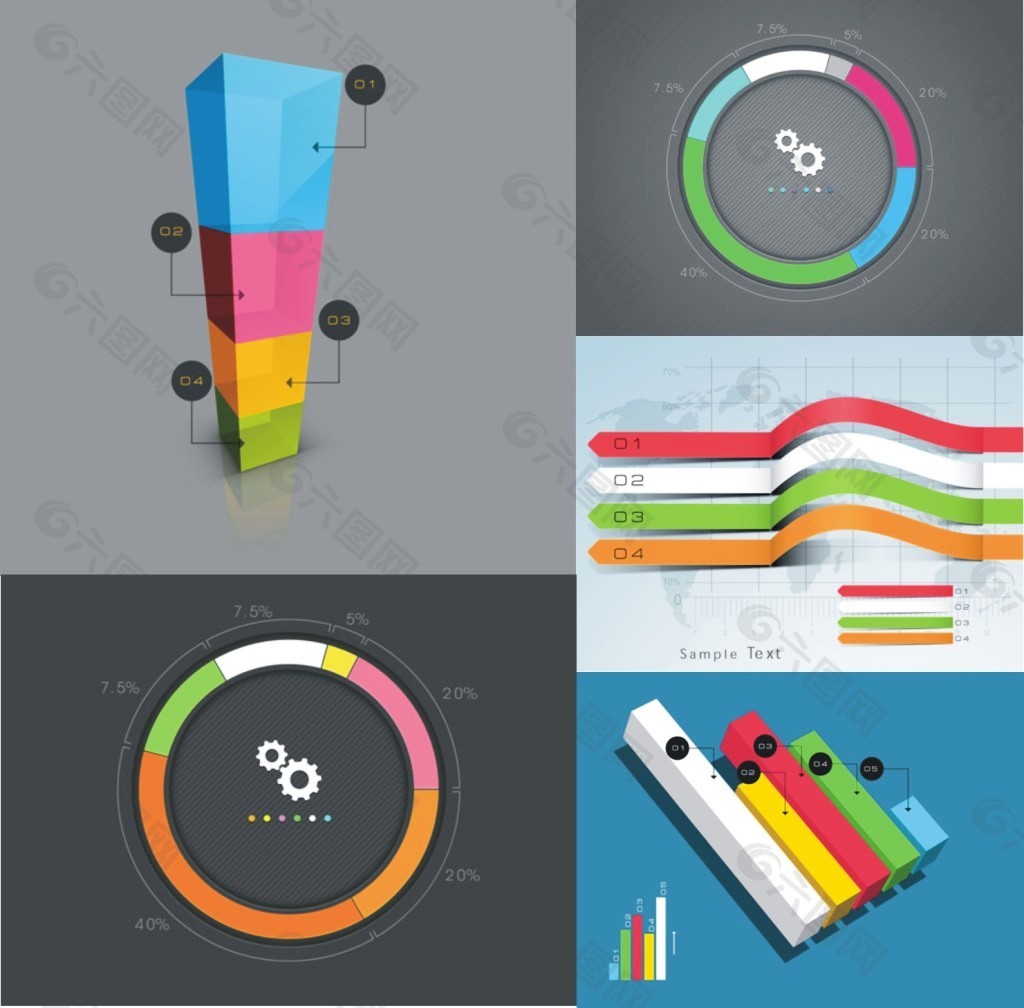 环形图柱状图等数据统计图矢量素材