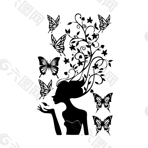 女人蝴蝶剪影设计元素素材免费下载(图片编号:5393892)