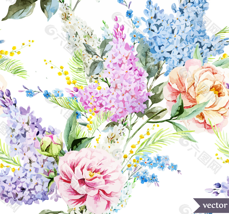水彩丁香花与牡丹花设计元素素材免费下载 图片编号 六图网