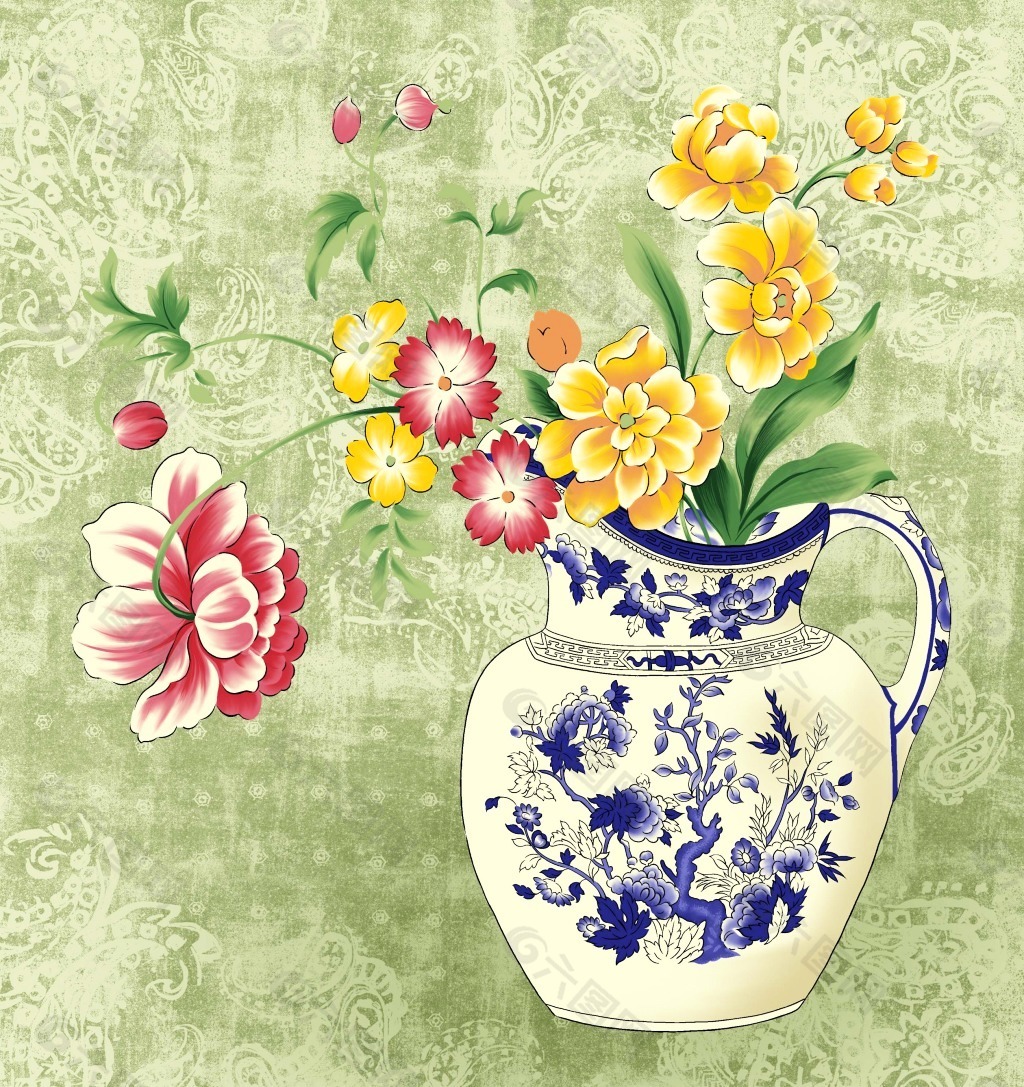 花瓶装饰画鲜花
