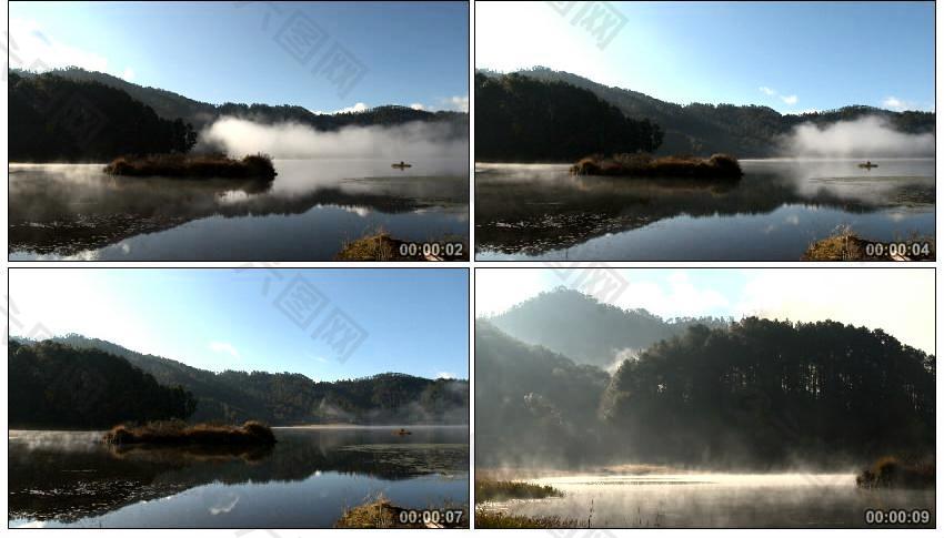 清晨湖面雾气实拍视频