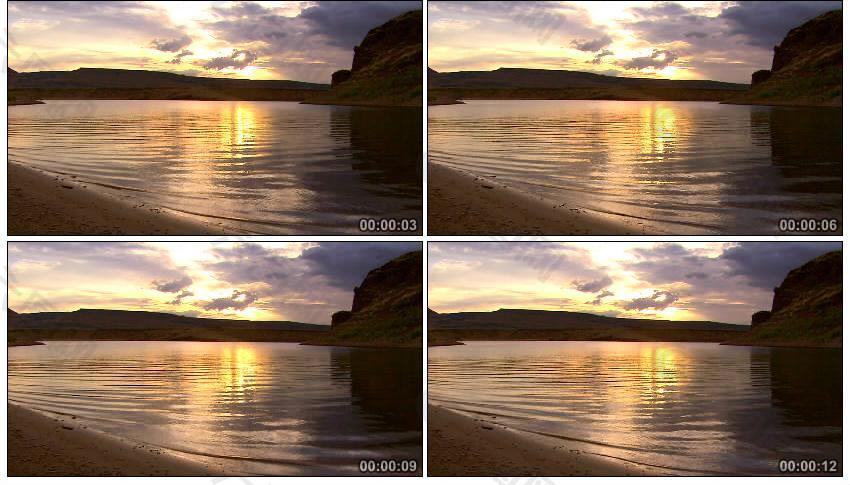 夕阳下的湖面实拍视频