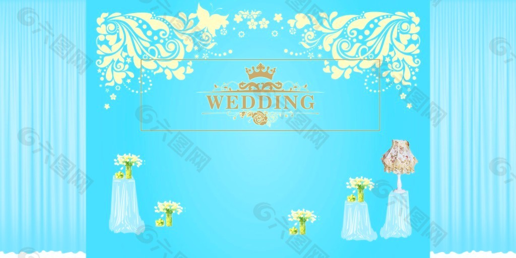 蓝色婚礼主题喷绘