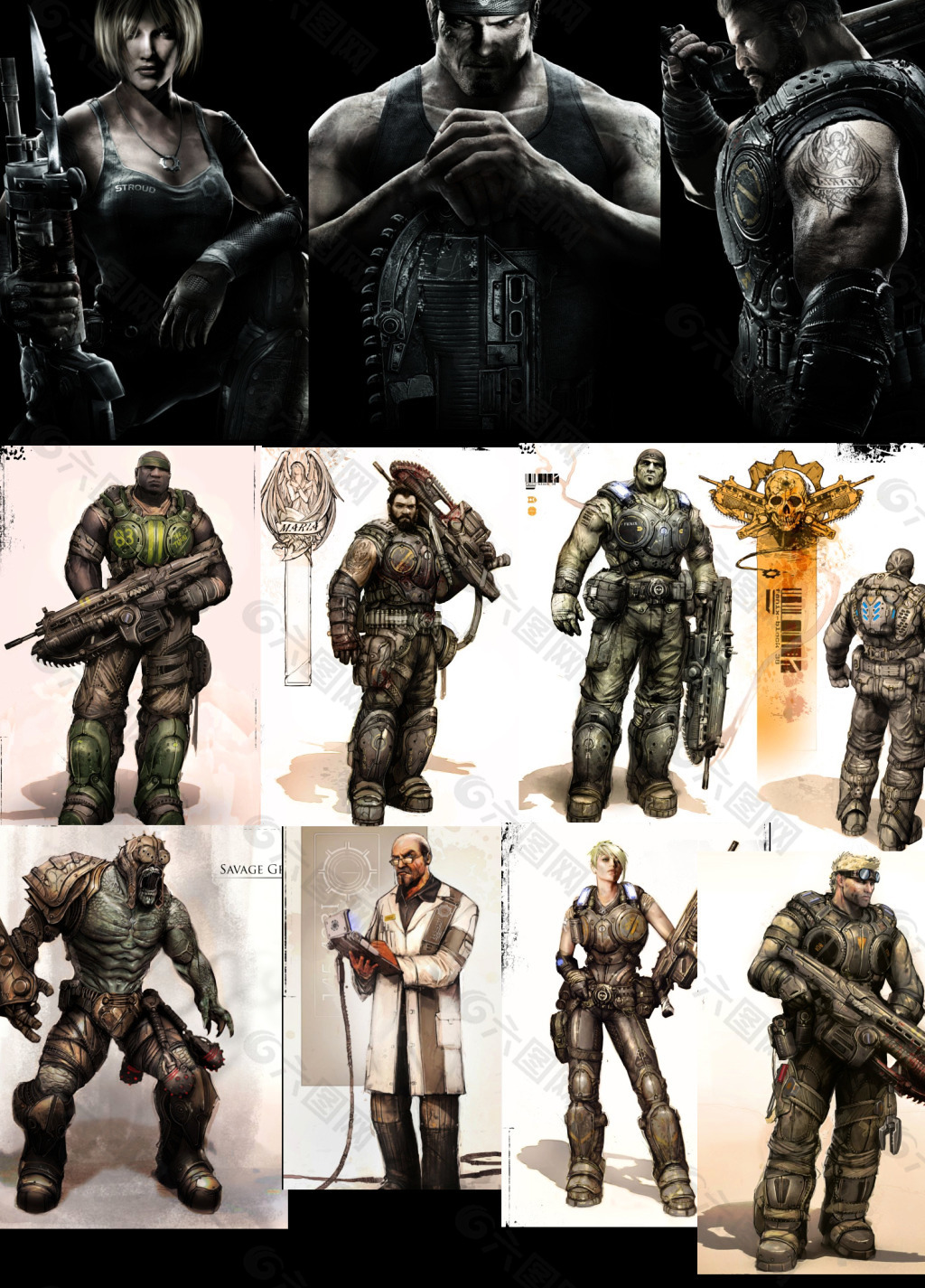 战争机器游戏中部分人物的原画设定图