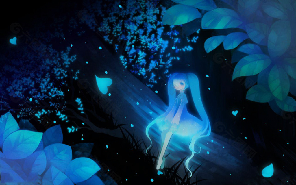 树丛中的萤火少女仰望星空淘宝背景