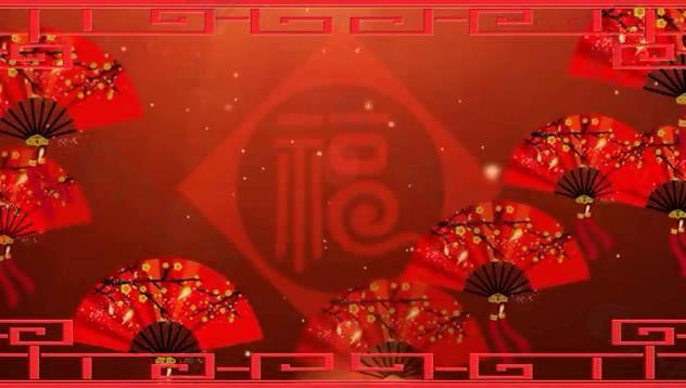 中国红喜庆晚会红扇动态背景水墨中国风视频素材