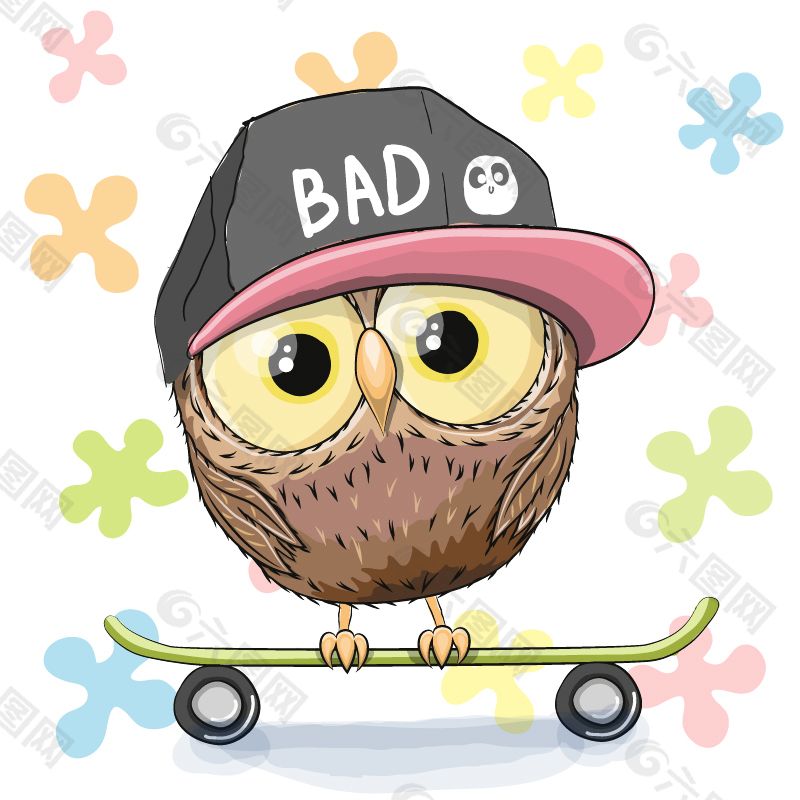 踏滑板的猫头鹰