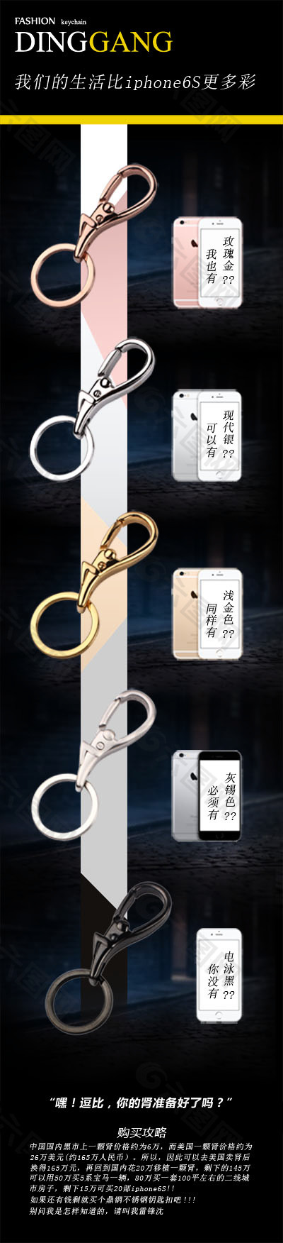 苹果6S同色不锈钢钥匙扣