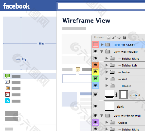 Facebook网页图形界面PSD模板