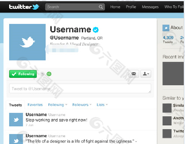 Twitter的图形用户界面PSD模板
