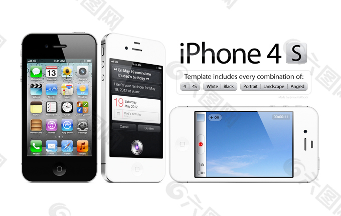 高分辨率的iPhone4S PSD模板