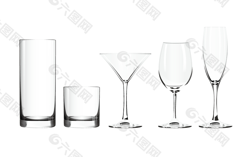 5款玻璃杯和高脚杯矢量素材