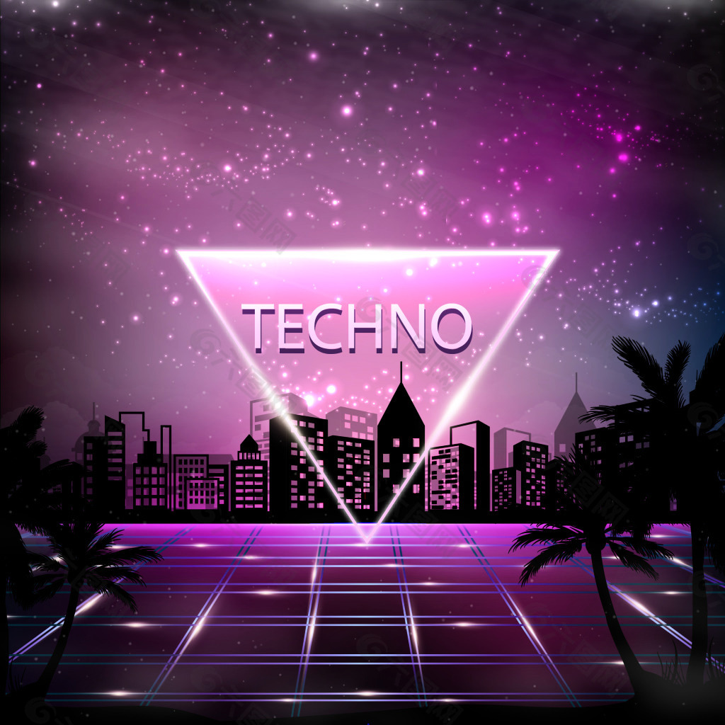 紫色系  techno音乐   海报