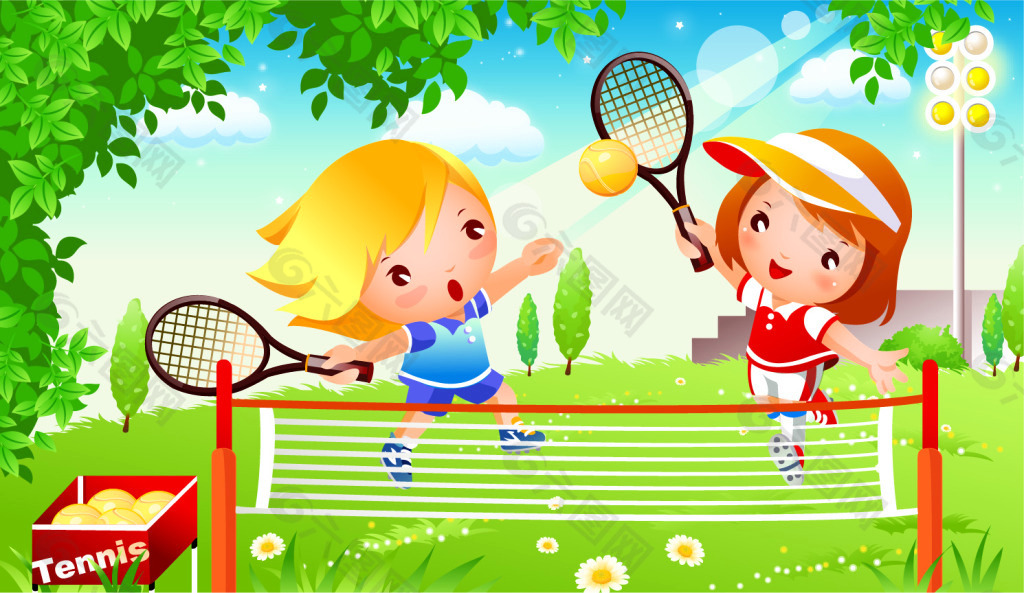 可爱卡通   儿童网球运动  矢量素材