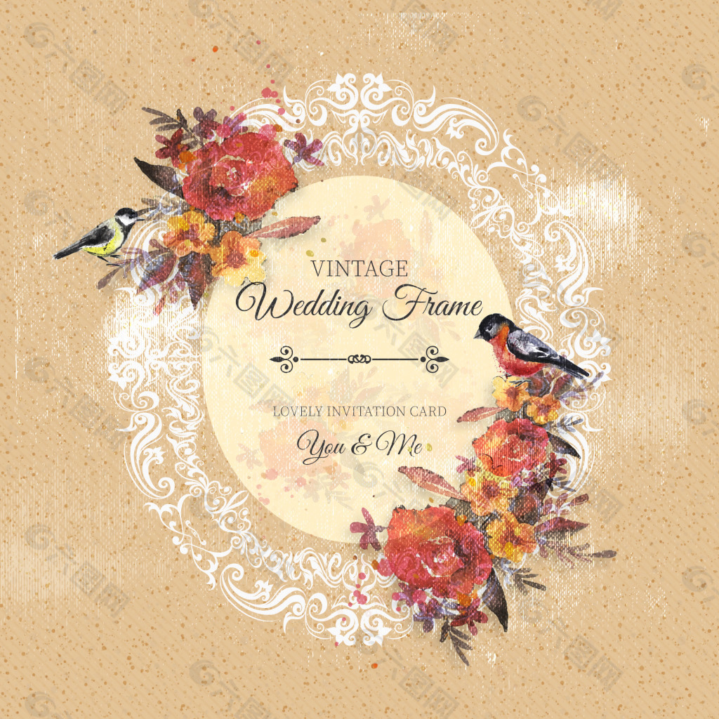 花卉和鸟类的装饰婚礼框架