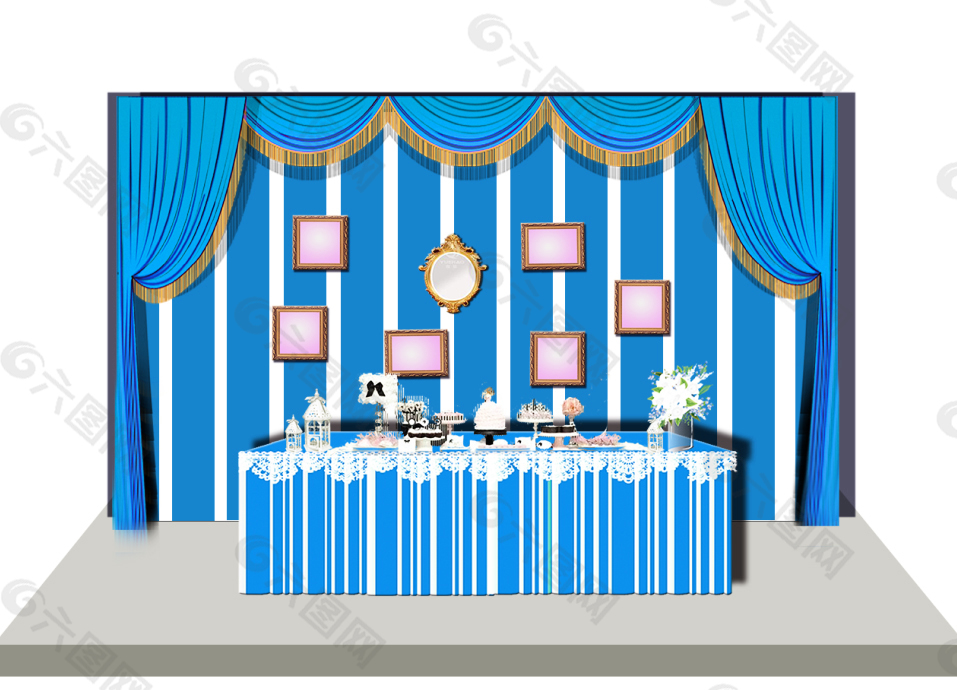 蓝色婚礼甜品区