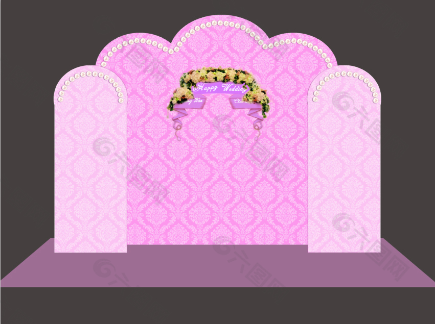 粉紫色婚礼迎宾区