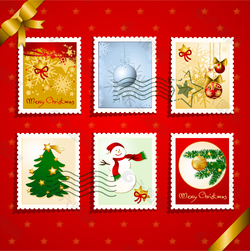 圣诞节贺卡矢量邮票