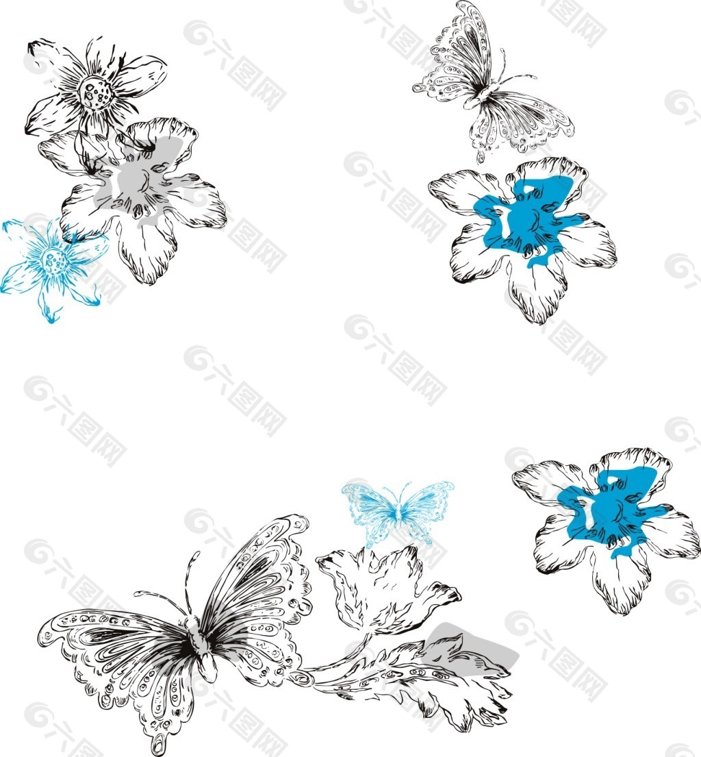 蝴蝶与花形图案