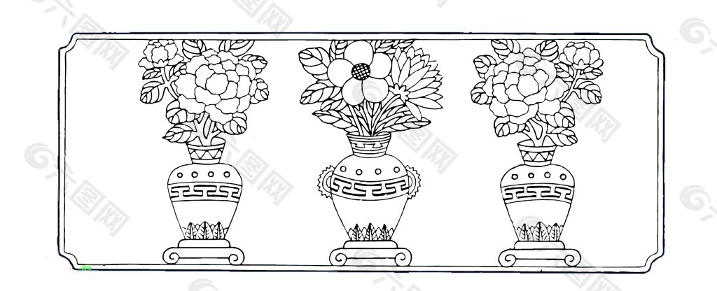 矢量牡丹花瓶鏤空雕刻文件ai