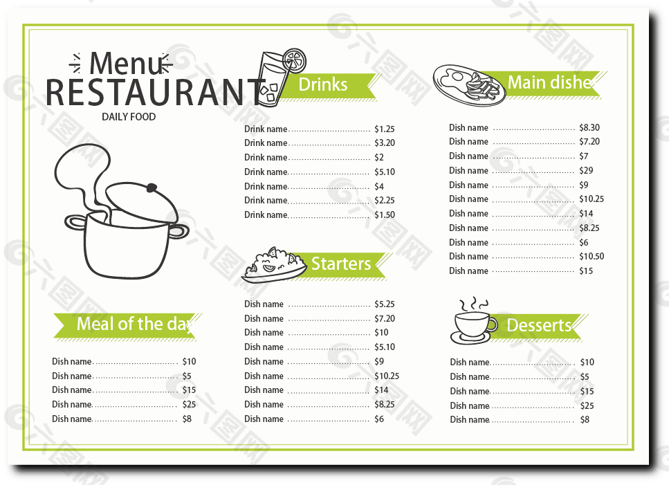 绿色餐厅菜单矢量素材