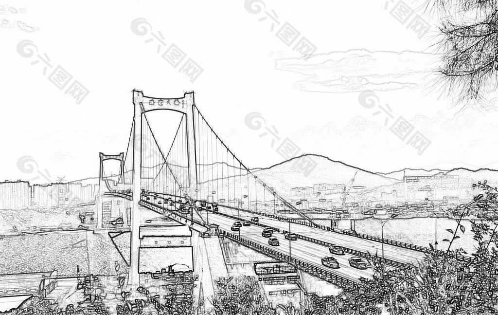 桥怎么画立体素描图片