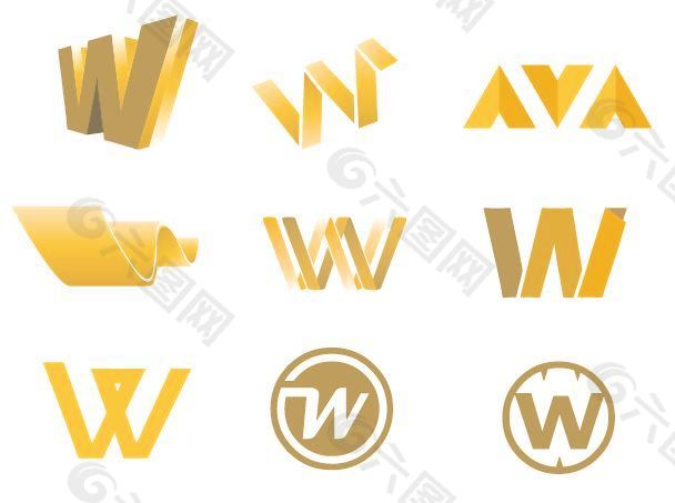 矢量素材-W字体元素logo发想设计