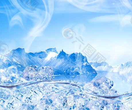 冰山冰块蓝色海景psd分层素材