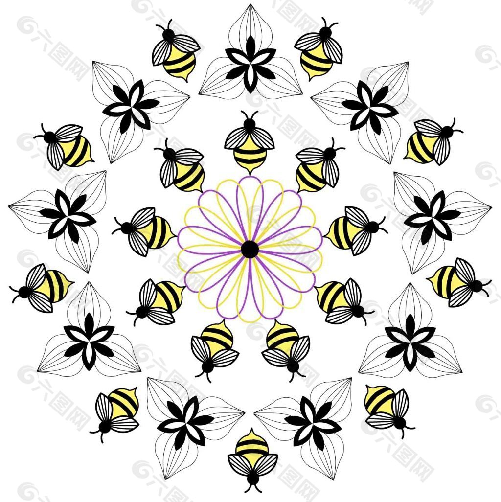 幾何小花蜜蜂花環AI