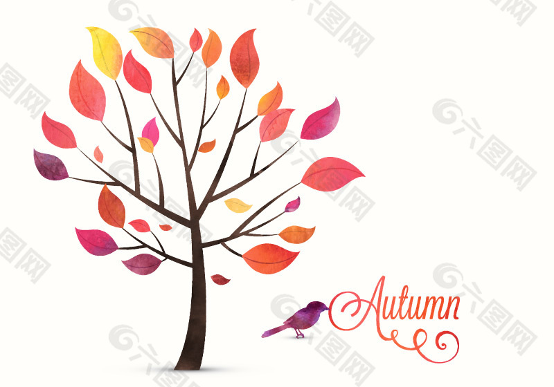 秋季树木和鸟矢量素材