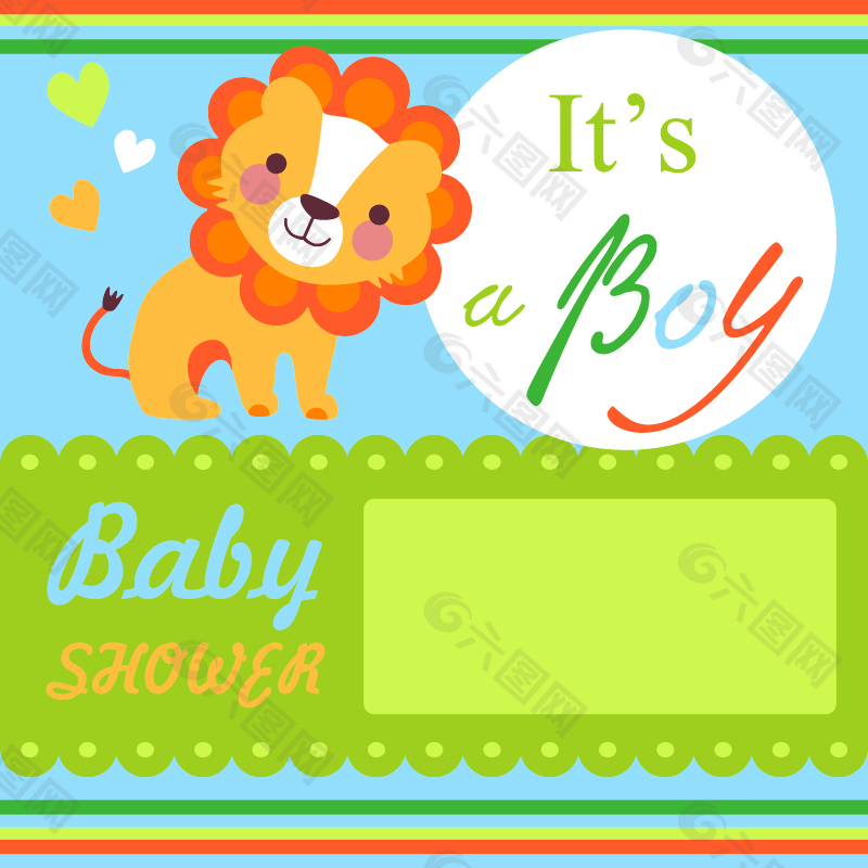 可爱狮子迎婴卡片矢量素材