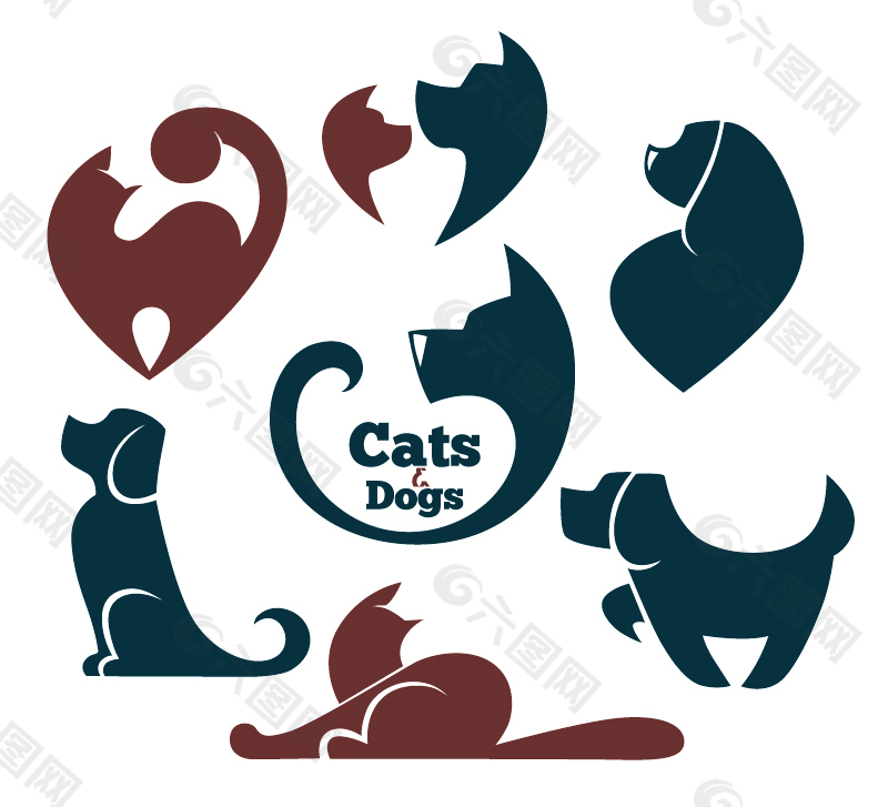 7款猫和狗标志设计矢量素材