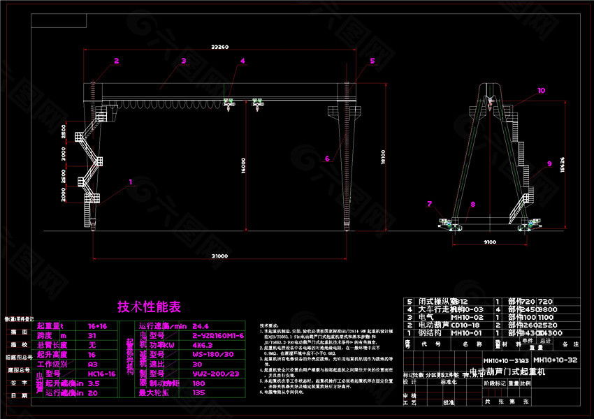 10吨32米龙门吊总图CAD机械图纸