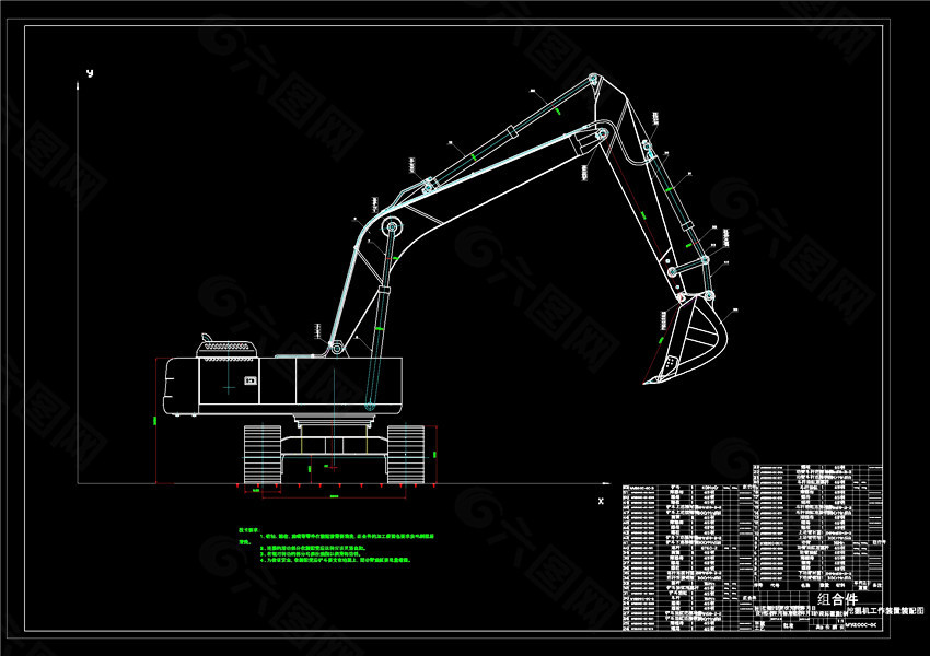 挖掘机装配图CAD机械图纸