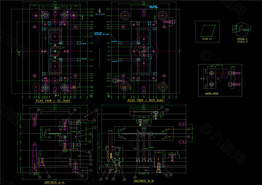 薄板注塑模具CAD机械图纸