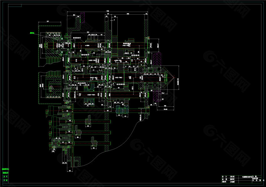 车床传动系统变速箱展开图CAD机械图纸
