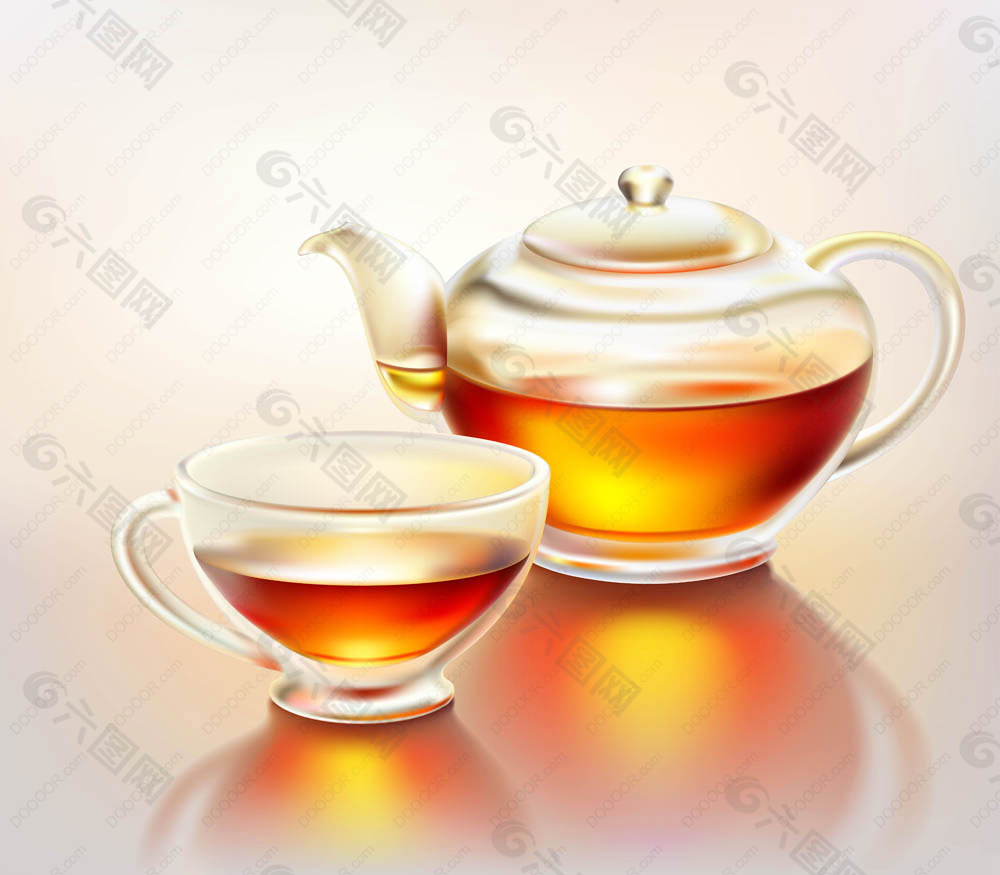 矢量写实透明玻璃茶壶茶杯EPS素材下载