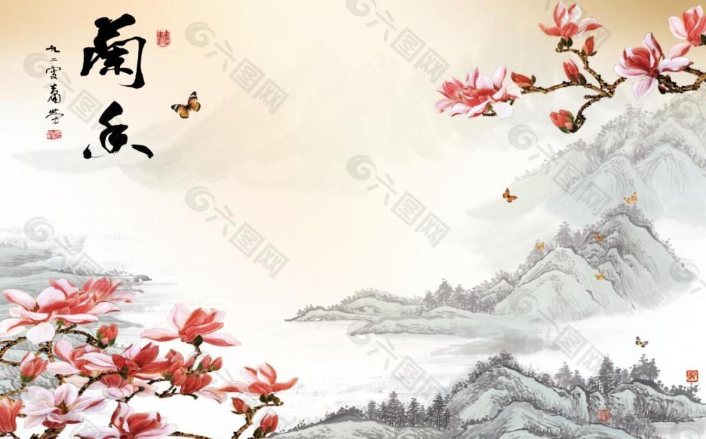 山水兰花背景图片