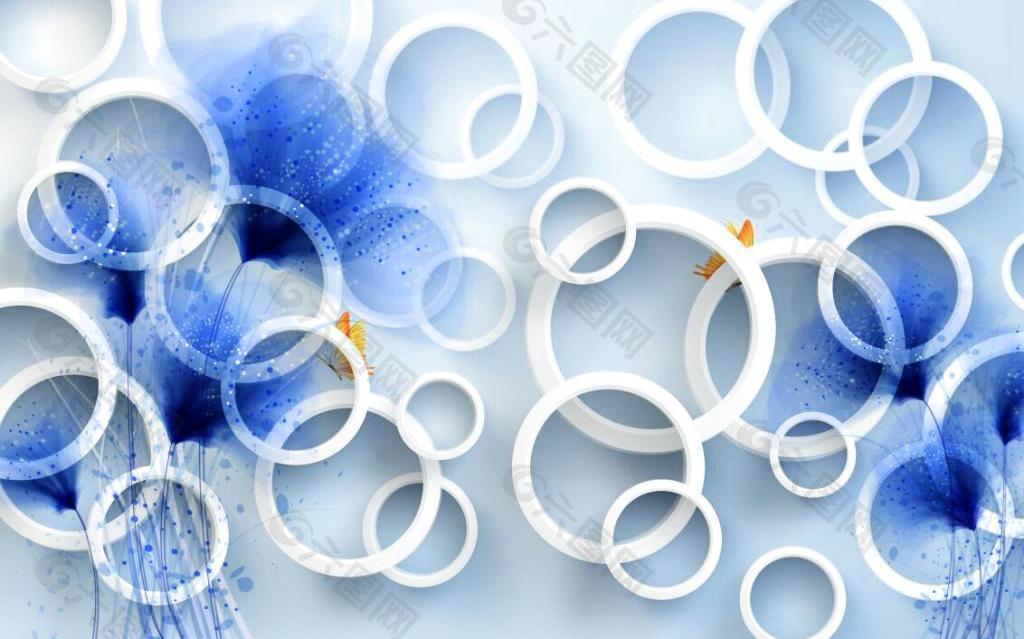 3D圆圈蓝色花卉图片