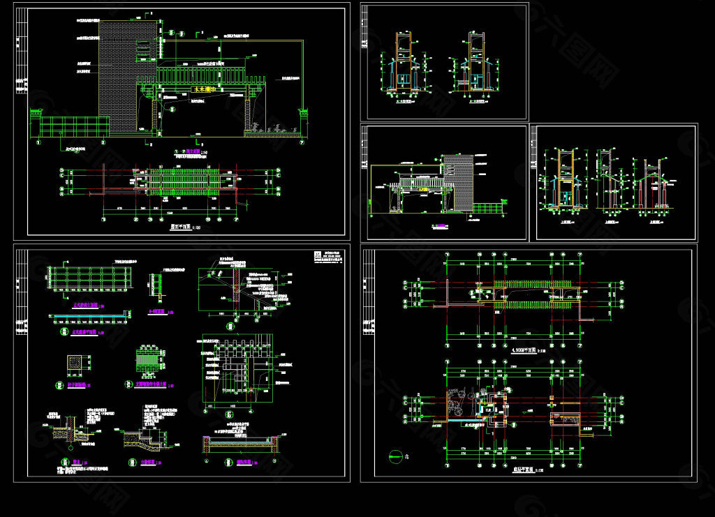 别墅小区特色大门建筑施工图CAD图纸