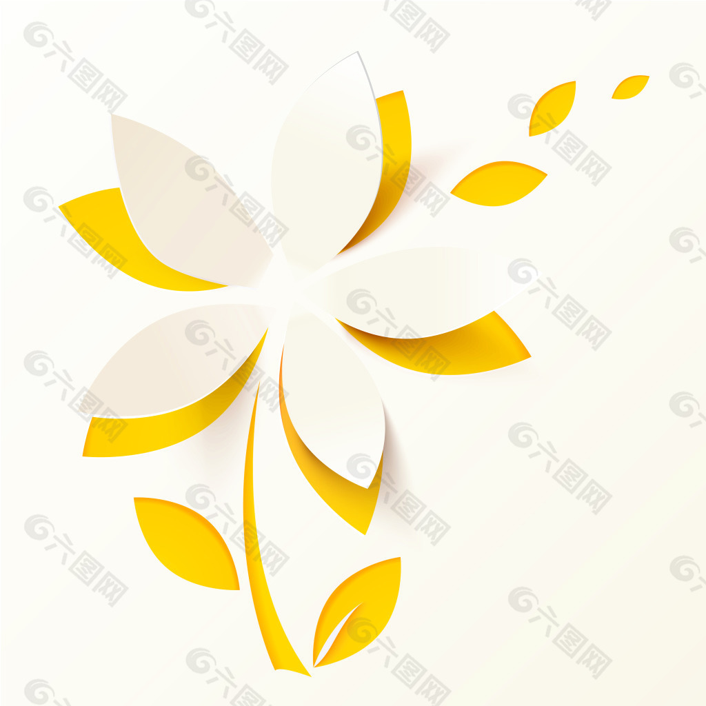 立体白色剪纸花朵矢量图片