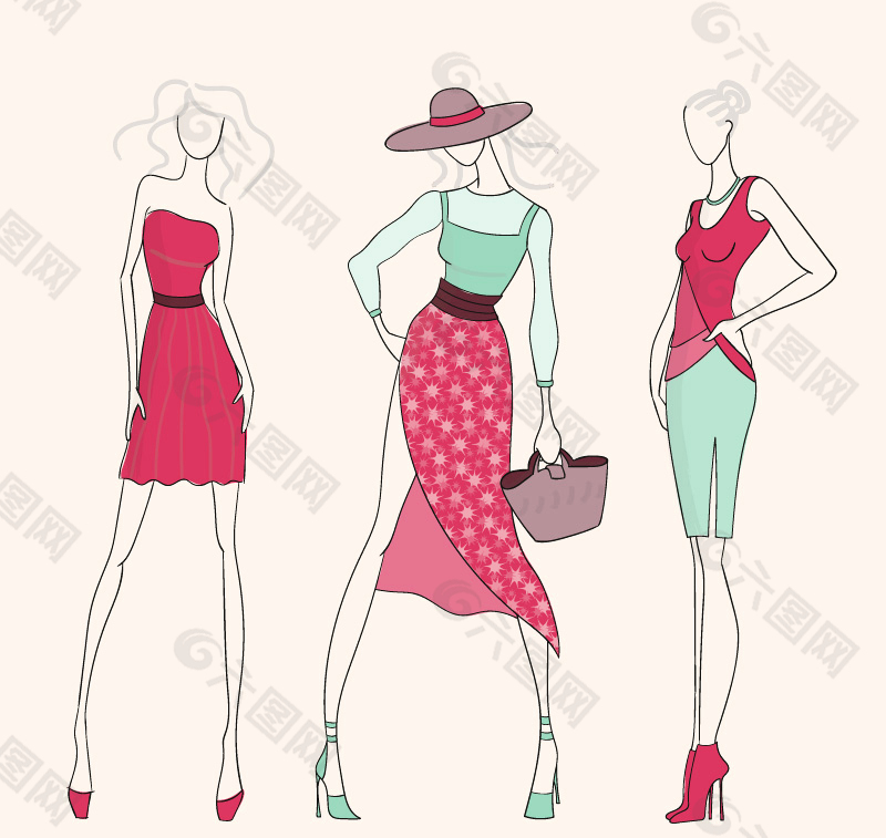 手绘时装模特