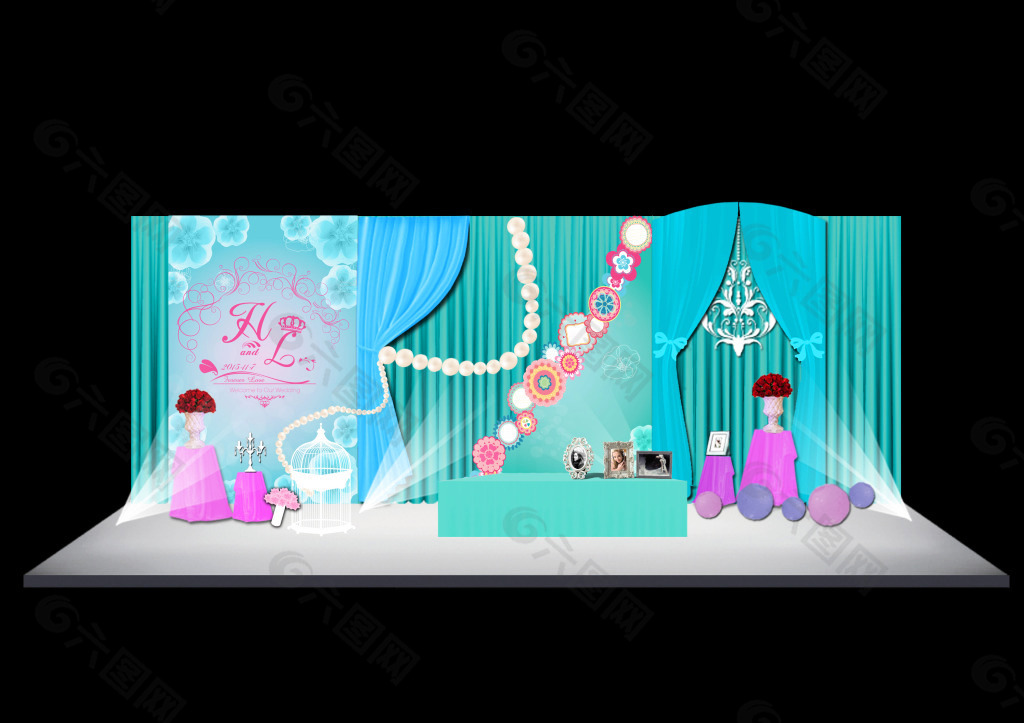 婚礼婚庆 迎宾区浪漫装饰 设计展示效果图
