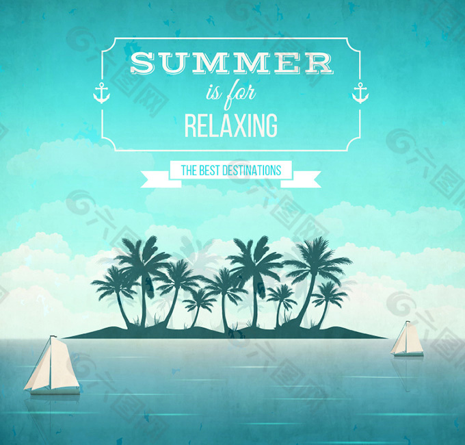 夏季度假岛屿海报矢量图片
