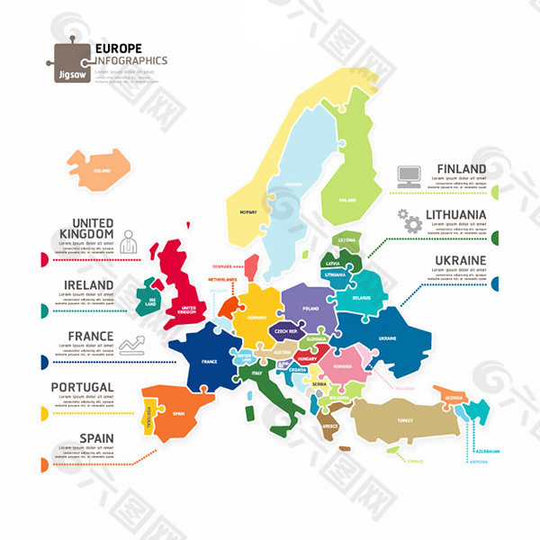 欧洲地图商务信息图矢量素材