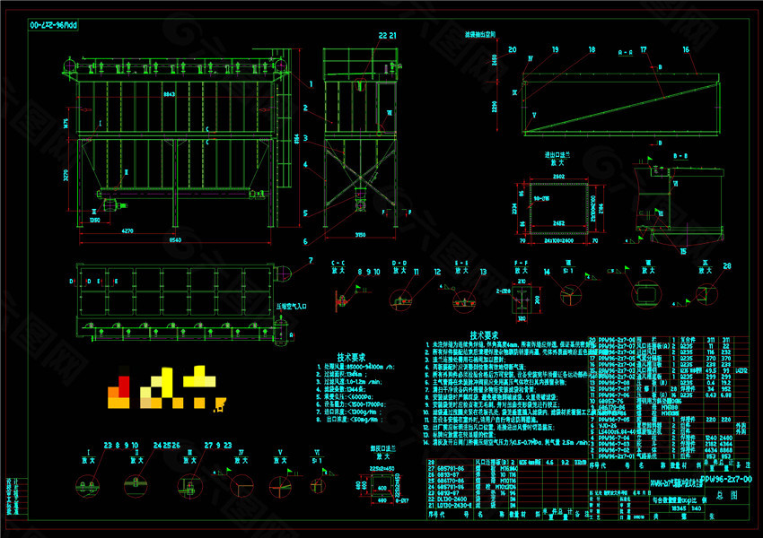 气箱脉冲袋式除尘器CAD机械图纸